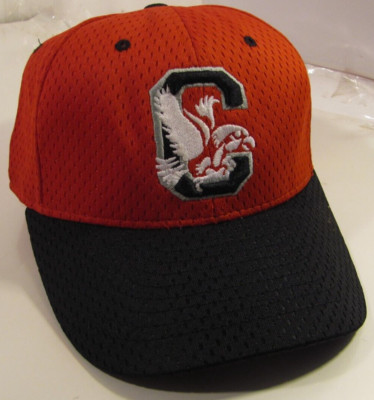 Delong Baseball Cap Vtg City High Little Hawks Logo Hat Red Jersey 7 3/8 Fitted