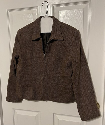 STEPHANIE ANDREWS WOOL FULLY LINED BROWN FULL ZIP JACKET WOMEN'S SZ 8 PETITE