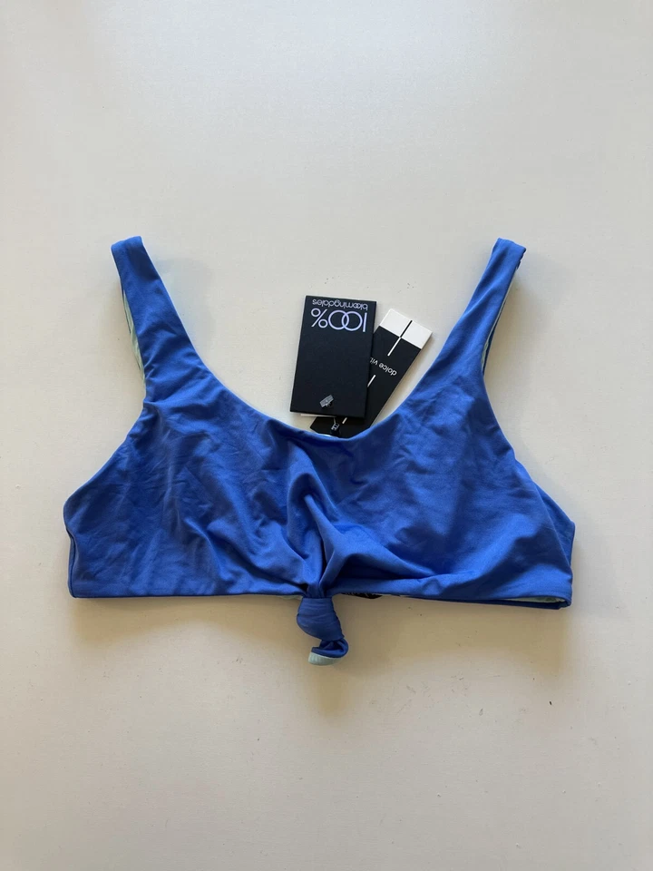 NWT! Dolce Vita Women's Sz S Knot Front Scoop Neck Crop Swim Bikini Top Blue - Image 3 of 4