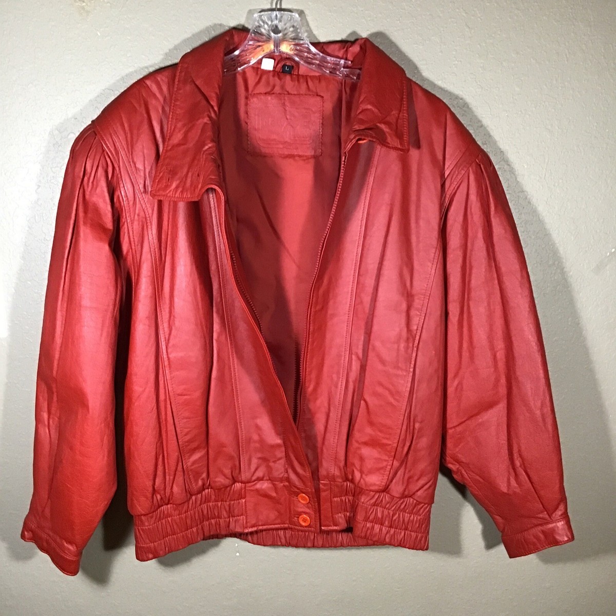 G3 Sz Large Red Faux Leather Jacket Winter Coat Elastic Waist C | eBay