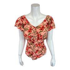 Denim  Co. Womens Beach Draped Ruffle Sleeves One-Piece Swimsuit Peach Size 20W