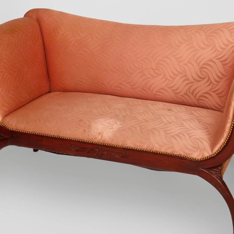 Antique Classical Continental Carved Mahogany Upholstered Settee, Circa 1920 - Image 4 of 4