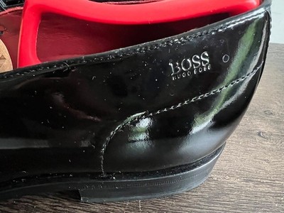 HUGO BOSS MELLION Size US 9 MEN BLACK PATENT LEATHER LOAFER 