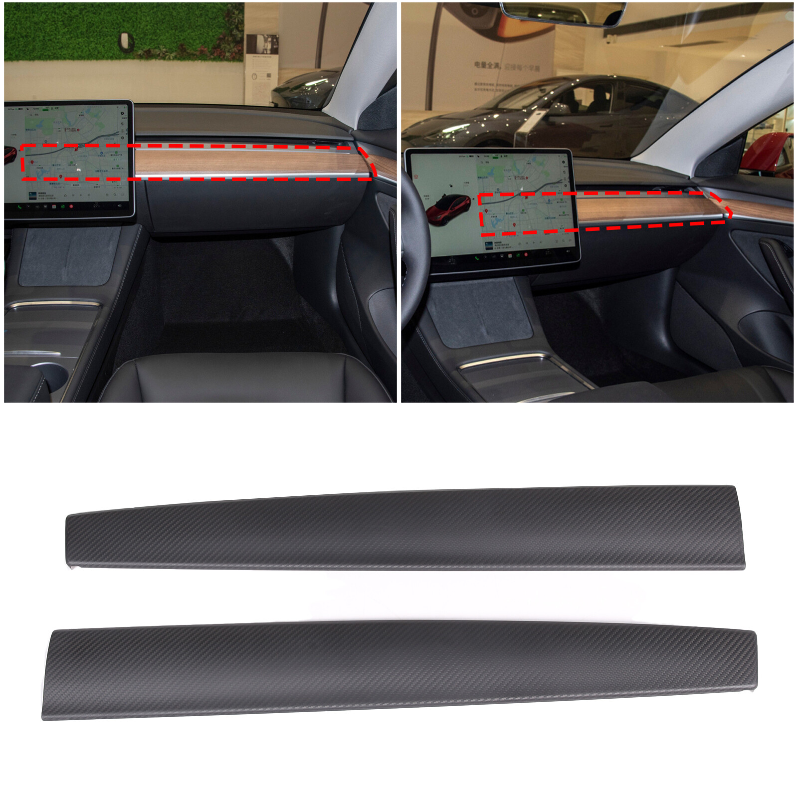 MAtte Real Carbon FIber Dash Panel Trim cover Set Fits Tesla Model 3 / Y 2016-22