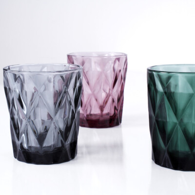 Water Glasses Set in Colored Hammered Glass Embossed Processing 6 Pieces