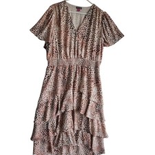 Vince Camuto XL Maxi Dress Tiered Boho Animal Print Gold Smocked Waist NWT