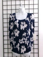 "NEW" JOIE SIZE XL NAVY BLUE WHITE FLORAL / MICRO PLEATED BLOUSE