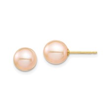 14k Yellow Gold Pink Freshwater Pearl Stud Earrings Women Classic Elegant Jewelr