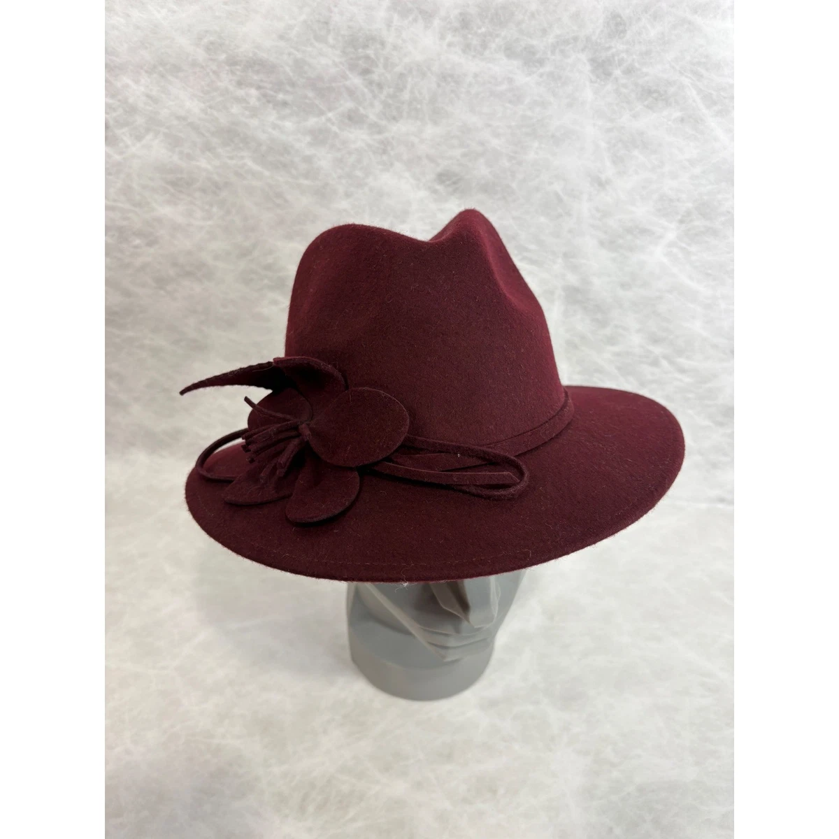 Lovely Bird‎ Black 100% Wool Wide Brim Fedora Hat Red Rose  display picture 2