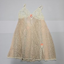 Victorias Secret Leopard Print Lace Trim Babydoll Chemise Nightgown Tan Pink LG