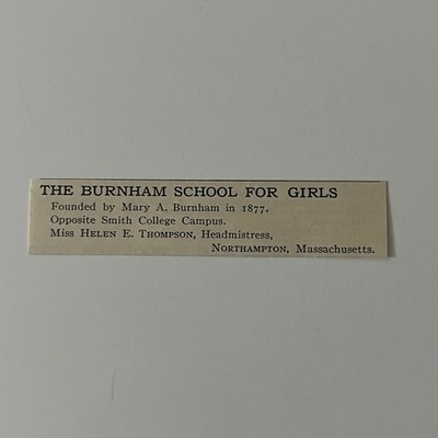 The Burnham School For Girls Helen E Thompson Northampton MA 1917 Ad SAI8-S23