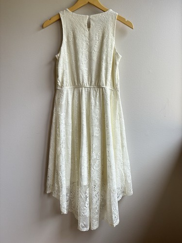 Bagley Mischka Cream Floral Lace Sheath Dress 16 Fish Tail Fairycore Bridal Boho - Picture 10 of 19