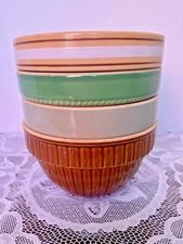 Over & Back VTG Yellow Ware Bowls Lot Set of 4 Stackable Farmhouse EUC