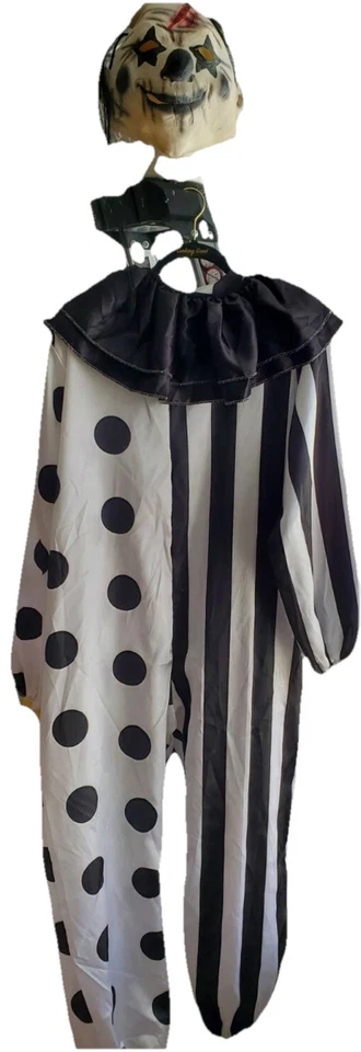 KILLER Circo PAYASO Negro Blanco Satinado Disfraz Halloween MASCARILLA TRAJE CUELLO VOLANTES OS Foto 3 de 4