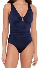 Ralph Lauren Ring Over the Shoulder Tummy Control One Piece Dark Navy, 14, $145