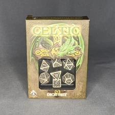 CELTIC 3D DICE SET BEIGE/BLACK ROLE PLAYING GAMES Q-WORKSHOP NIB