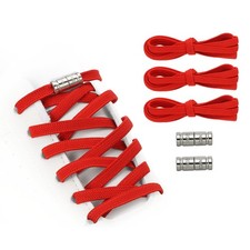 No Tie Shoelaces Elastic Shoe Laces 3Pcs with 2 Metal Buckles, Red