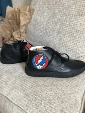 Del Toro Grateful Dead Black Leather Men's Short Boots Chuka Sneakers, 10