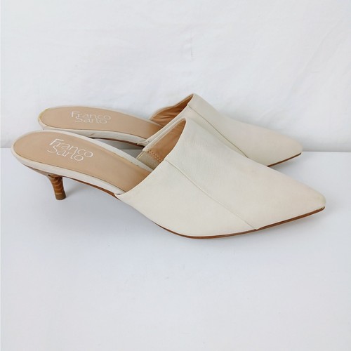 Franco Sarto SZ 10 Doxie Cream Leather Slip On Kitten Heel Mules - Picture 2 of 8