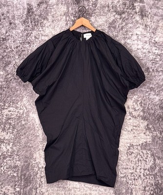 Sportmax Dress 12 Womens Black Cotton Poplin Gathered Dolman Max Mara