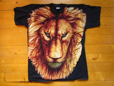 Lion T-Shirt, Black Short Sleeve Top, Trinity Adult Sz Large
