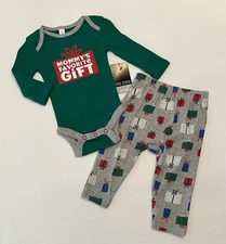 Baby Boy Christmas Outfit 6 Months Pants Bodysuit 2 PC Set Mommy’s Favorite Gift