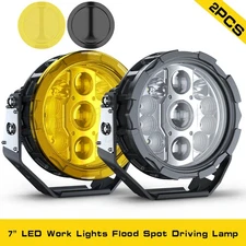 2PCS 7inch LED Halo DRL Driving Spot Lights Black Round Offroad Truck SUV 4x4