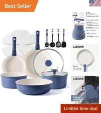 17pcs Pots and Pans Set, Nonstick Cookware Set Detachable Handle, Induction K...