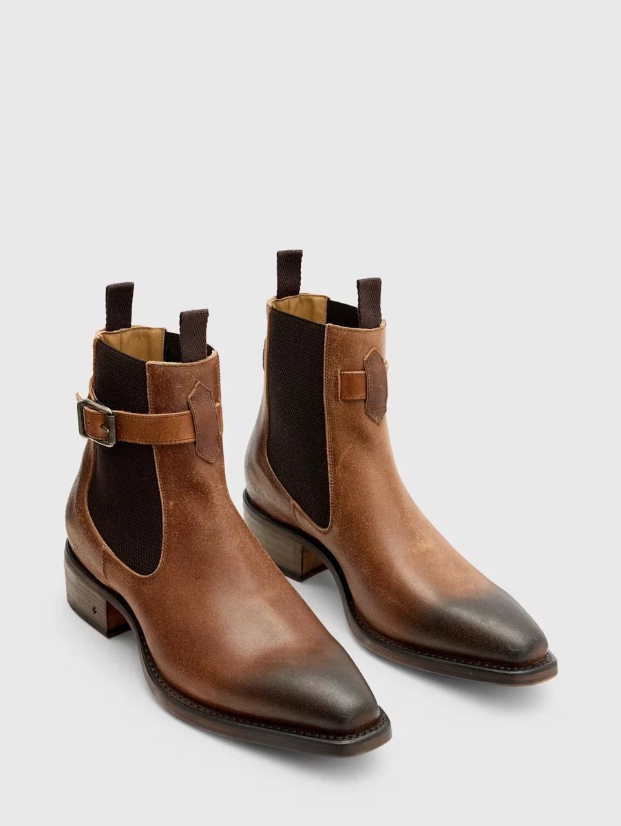 John Varvatos Folded Leather Chelsea Boots Men\'s Size 11 Brown Distressed Ankle John Varvatos Chelsea Leather Upper Boots for Men for Sale  main image 3