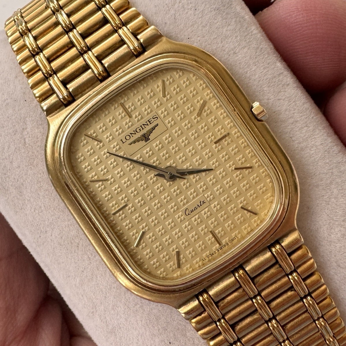 Vintage Longines Quartz Dress Watch Cushion Gold Tone Textured