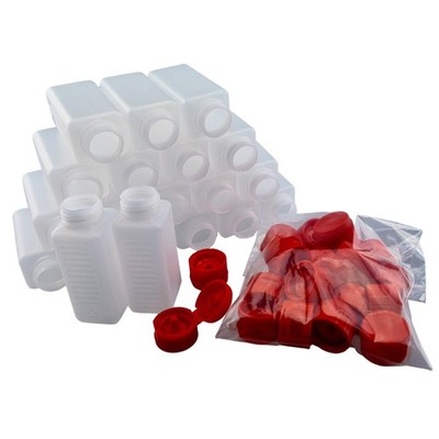 100ml HDPE-Vierkantflasche geriffelt Gewinde 28 - Klappverschluß rot (20 Stück)
