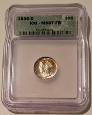 1938 D Mercury Dime MS67 FB ICG Toning
