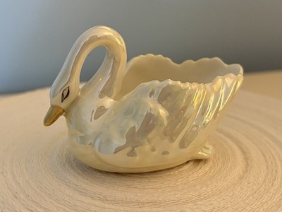Antique Lenox Belleek Lustre Porcelain Swan Salt Cellar Hand Painted