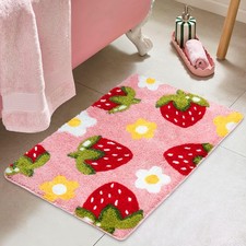 Pink Strawberry Flower Bath Mat 18x26 Girly Non Slip Floor Decor Rug Pink Strawberry Flower Bath Mat 18x26 Girly Non Slip Floor Decor Rug