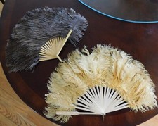 Lot of TWO Antique Victorian Ostrich Feather Hand Fans with Celluloid Handles