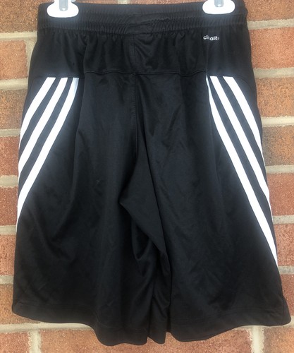 Adidas Logo Boys Sz Small 8 Black White Basketball Shorts 3 Stripe Pockets Track - Picture 3 of 4