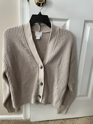 H&M Womens Small Beige Ribbed Knit Cardigan