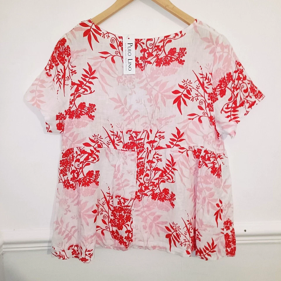 Francesca Bettini Womens Top BNWT Red Pink Size M Medium UK 10 12 100% Linen - Image 2 of 4