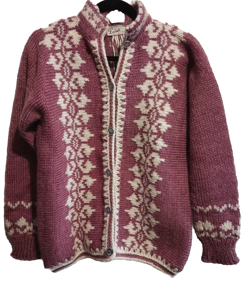 Mujeres Lairds Of Scoctland Suave Grueso Tejido Suéter Rosa Lana Patrón Cárdigan 
