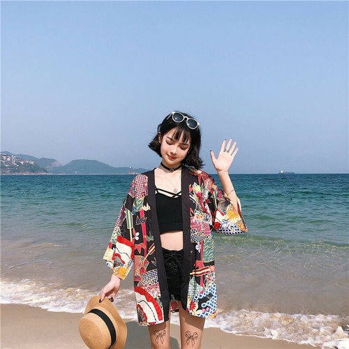 Lady Ukiyoe Kimono Cardigan Tops Jacket Japanese Yukata Bathrobe Harajuku Loose - Picture 8 of 12