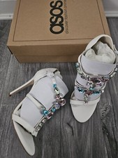 Asos White Embellished Heels Sandals Size 4 UK 