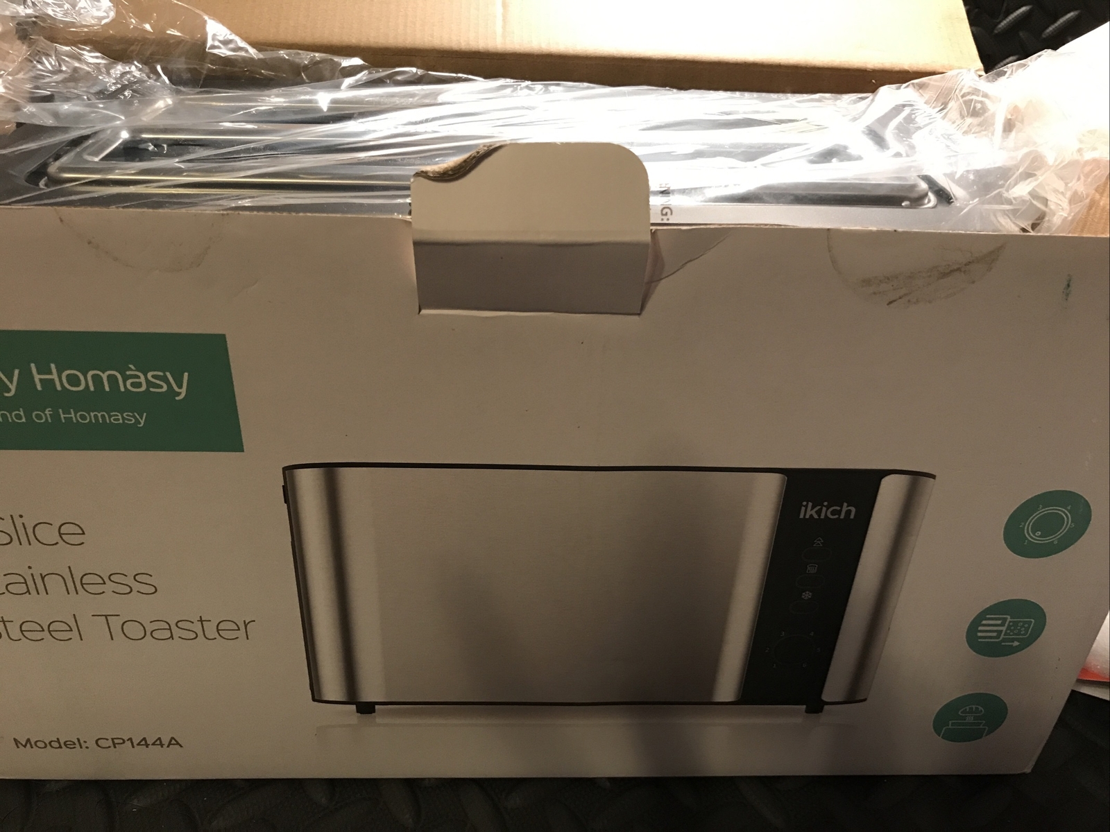 ikich Toaster 2 Long Slot,4 Slice Stainless Steel,Warming Rack, 6