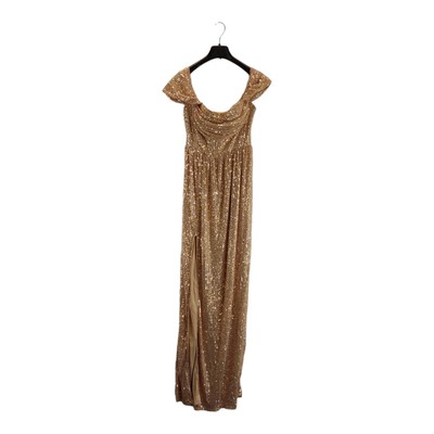 feeriesty Damen Kleid Rosegold Pailletten Schulterfrei Seite Verschüttet Größe Large