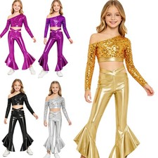 Kids Girls Dancewear Dancing Clothes Jazz Dance Costume 2 Pieces Sets Metallic
