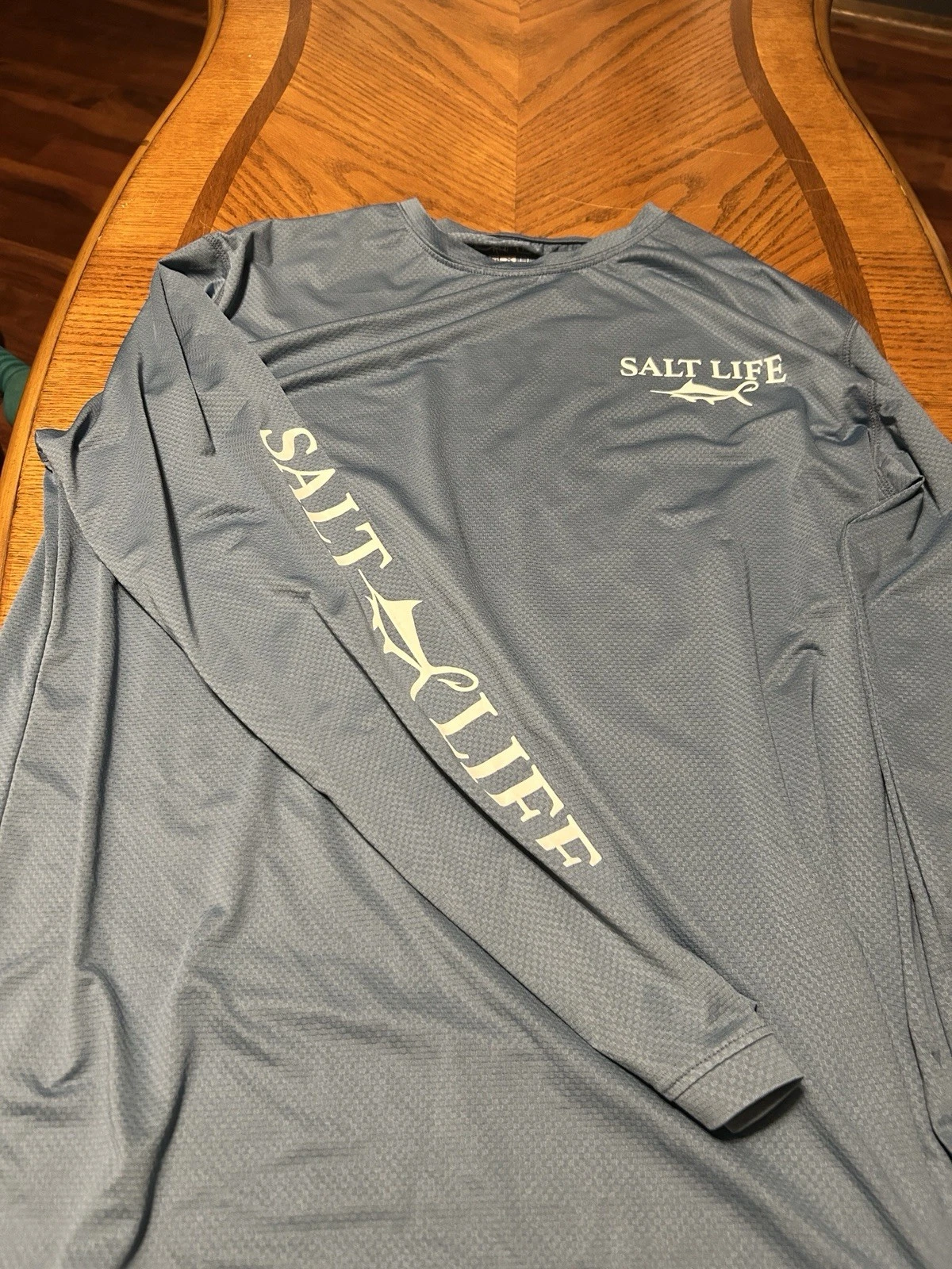 Salt Life Fishing Shirt Mens Large Blue SLX Long Sleeve Surf Fish Logo Print