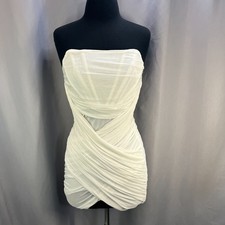 Windsor Strapless Ruched Bodycon Dress Women Small White Stretch Back Zip Party