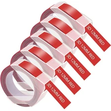 5PK For DYMO 3D Embossing Label Tape Organizer Xpress A521202 White on Red 12mm