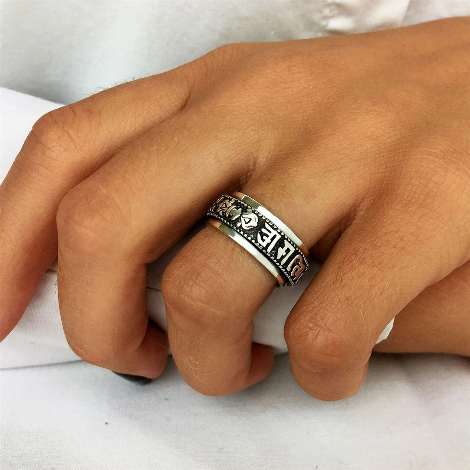 Silverly Anello Argento 925 Fascia Girevole Antistress Mantra Buddista - Immagine 4 di 4