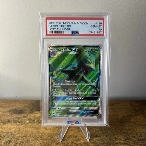 2018 POKEMON SUN & MOON LOST THUNDER #196 FULL ART/SCEPTILE GX PSA 10