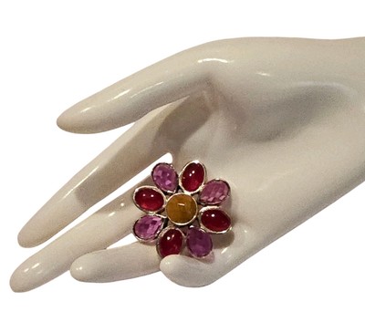 Rare Vintage 925 Sterling Barse Pink Glass Rhinestone Spring Flower Pin Brooch